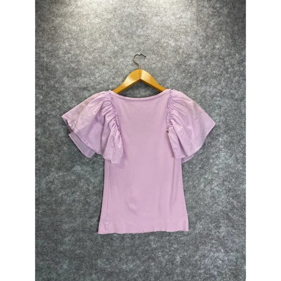 1. State Women's Pink Flutter Sleeve Ribbed Top Blouse Small Ruched Shoulders - Picture 7 of 8